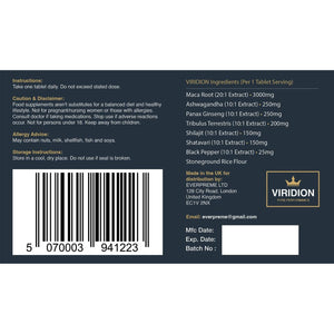 VIRIDION for Men – Extra Strong, Fast-Acting Energy and Stamina Pills – for Enhanced Performance with Herbal Extracts – Made in the UK
