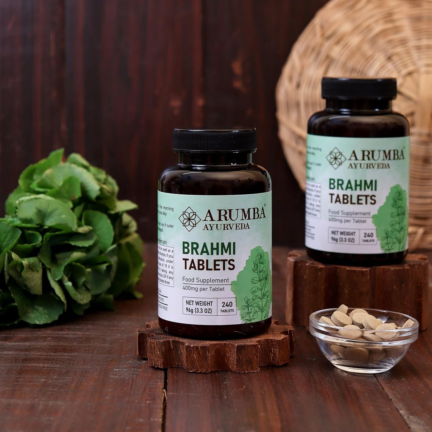 Arumba Ayurveda Brahmi Tablets 240 Tablets, 400 Mg per Tablet, Made with Pure Bacopa Monneri Leaf Powder