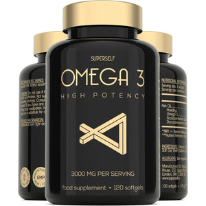 Fish Oil Omega 3 Capsules High Strength - 3000Mg Triple Potency - Easy to Swallow with No Fishy Aftertaste - 120 Softgels - UK Made Omega 3 Supplements High in DHA & EPA - Pure & Sustainable Fish Oil