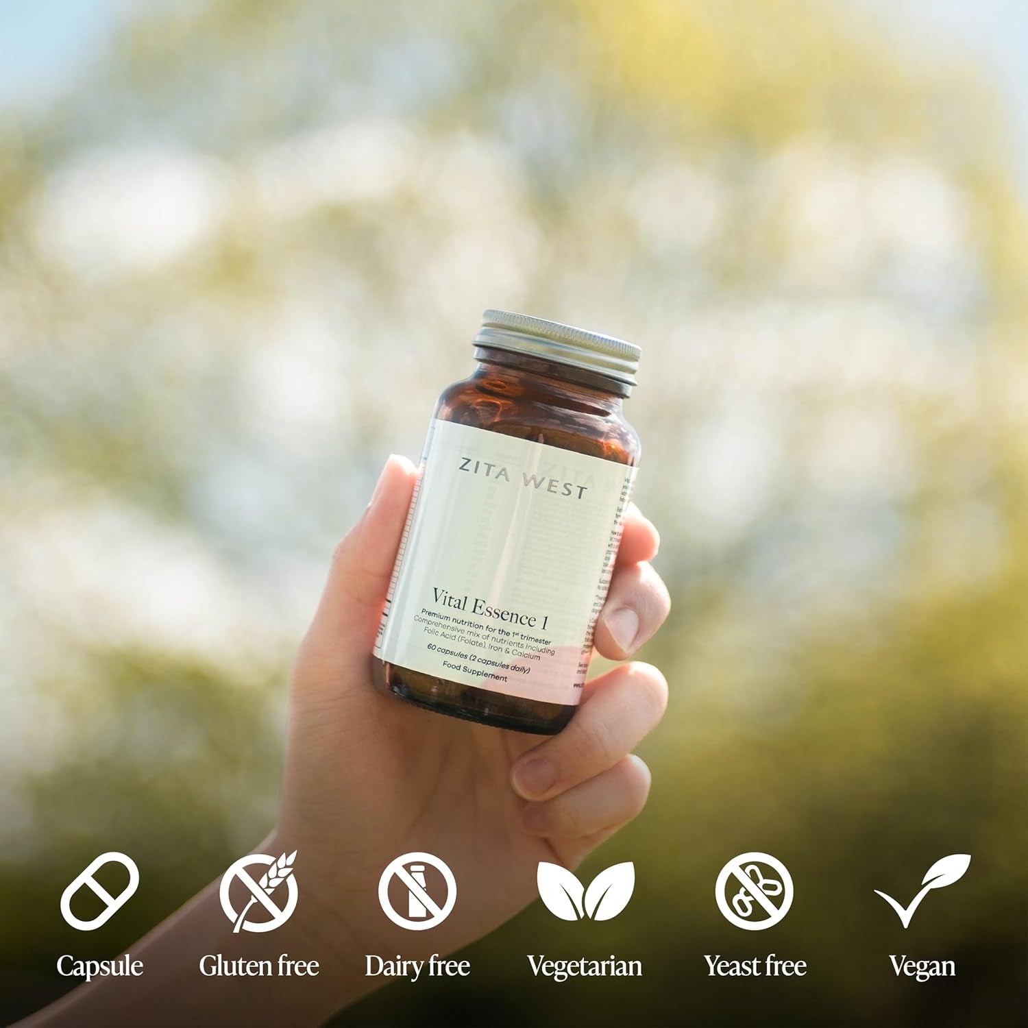 Zita West Vital Essence 1 - Premium First Trimester Pregnancy Vitamin & Mineral Support, Essential for Early Pregnancy - 60 Capsules (1 Month Supply)