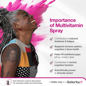 Betteryou Multivit Daily Oral Spray, Pill-Free Multi Vitamin Supplement, 14 Essential Nutrients to Support Health and Wellbeing , 1-Month Supply, Natural Blackcurrent and Plum Flavour