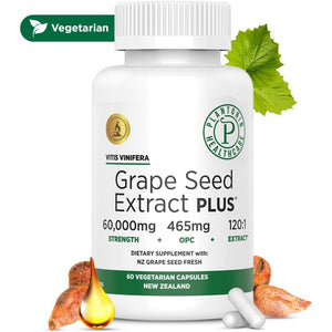 Plantonin Grape Seed Extract Capsules, 465 Mg – Polyphenols Supplement for Optimal Blood Flow & Kidney Support | 60 Capsules with 93% Opcs – 60,000Mg Strength, GMO & Gluten-Free