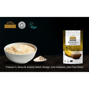 AUSHA Organic Banana Powder 250G | Gut Health, Gluten Free, Fibre, Energy, Endurance | Baking, Protein Shakes, Porridge - Certified Organic by Soil Association