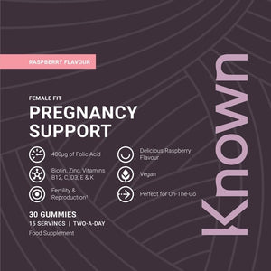 Known Pregnancy Support Multivitamin Gummies – 400Μg Folic Acid – for Maternal Health – Natural Raspberry Flavour – 30 Vegan Gummies, 15 Day Supply