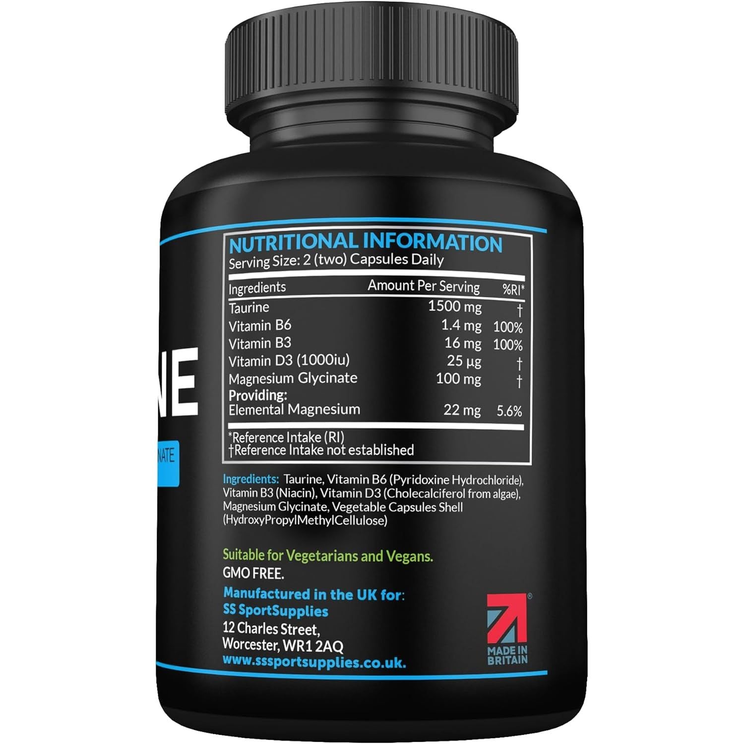 Taurine Supplement 1500Mg Capsules per Serving - Added Magnesium Glycinate, Vitamin B6, B3 and Vitamin D3-120 High Strength Taurine Capsules - (2 Capsules per Serving)