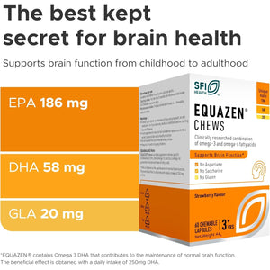 EQUAZEN Chews | Omega 3 & 6 Supplement | Blend of DHA, EPA & GLA | Supports Brain Function | Suitable for Children from 3+ to Adults | 60 Strawberry Flavoured Chews