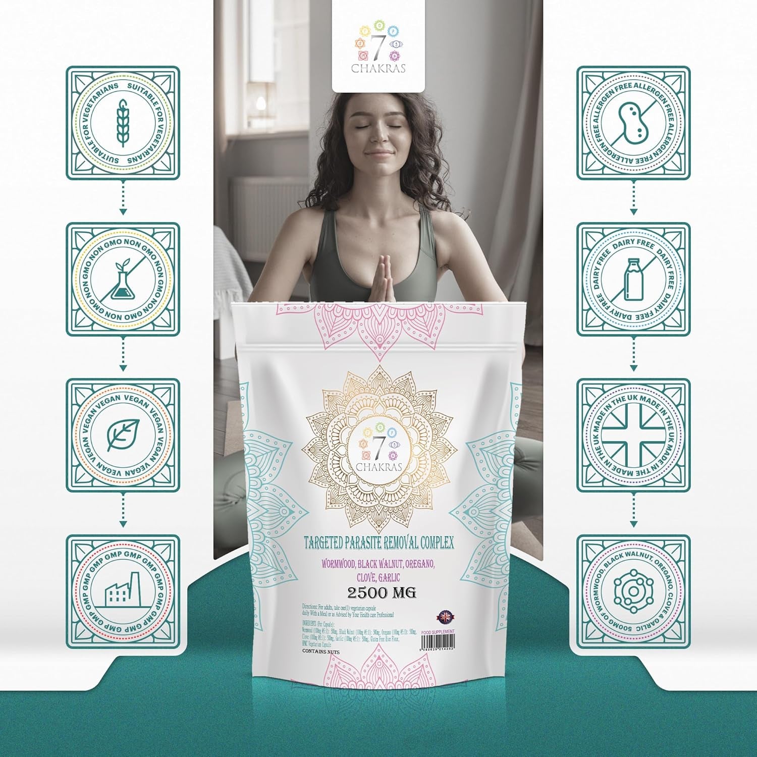 7C Wormwood Parasite Capsules | 60 Wormwood Black Walnut Capsules - 500Mg Worm Wood Herb & 500Mg Black Walnut per Serving with Oregano, Clove & Garlic | Non-Gmo & Gluten Free | Made in the UK