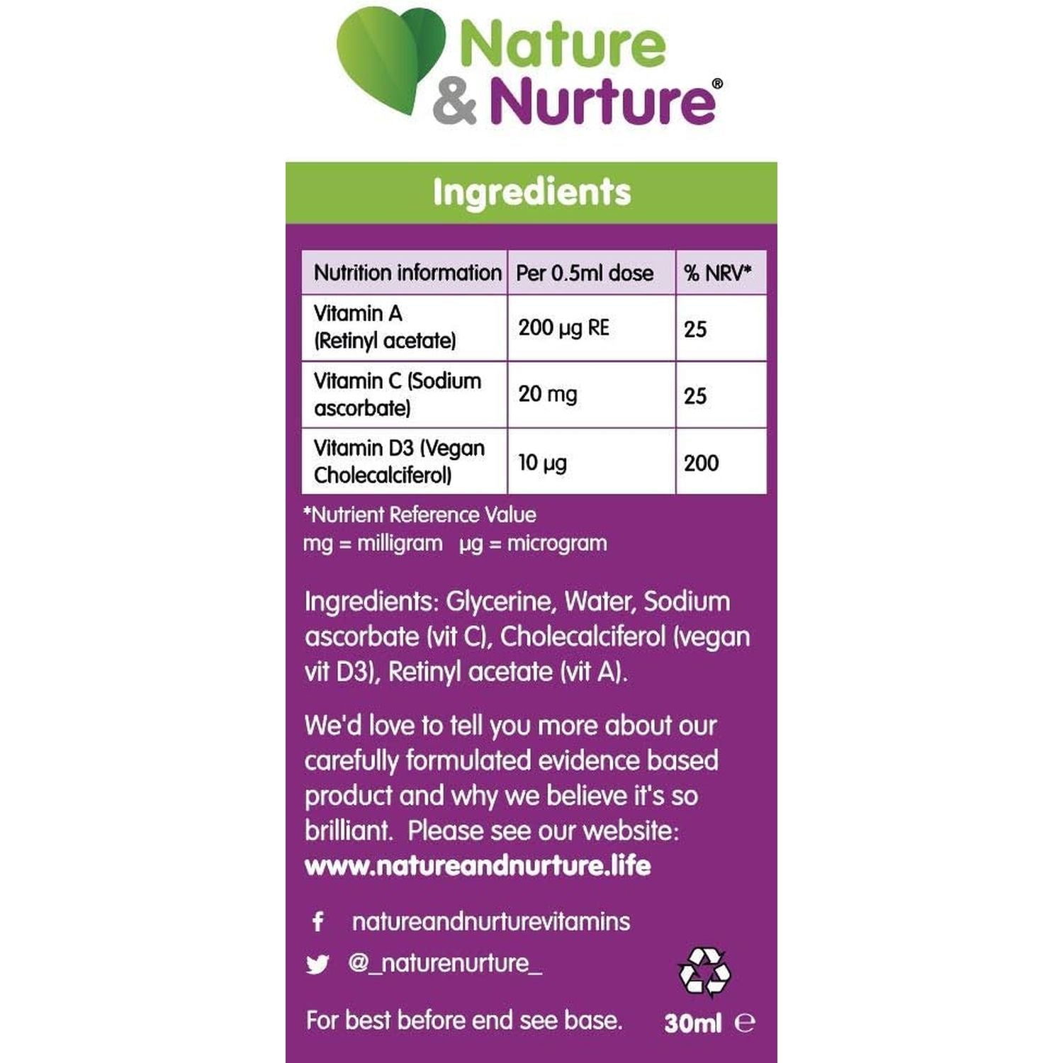 Award Winning Nature & Nurture Baby & Child Vitamins. the Vegan-Friendly Gentle Liquid Multivitamin Drops for Babies, Toddlers and Children. Made in the UK. 60 Doses.