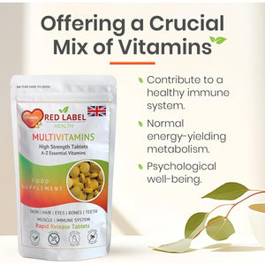 Red Label Health Multivitamin 360 Tablets (1 Year Supply) for Men & Women High Strength Multi Vitamins Supplement for Immune Support & Wellbeing, One a Day Multivitamins