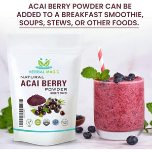 Herbal Magic'S Freeze Dried Acai Berry Powder - Wild-Harvested - Delicious Smoothies, Puddings and Dessert- Free from Fillers & Preservatives-100G (Pack of 1)