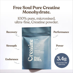 Creatine Monohydrate Powder | 100% Pure Micronised Creatine Monohydrate | Easily Dissolves | Unflavoured | Vegan | Lab-Tested | 60 Servings | Free Soul