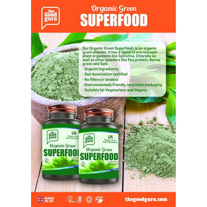 The Good Guru Organic Green Superfood Supplement Capsules - 90 Capsules with 18 Nutritious Ingredients