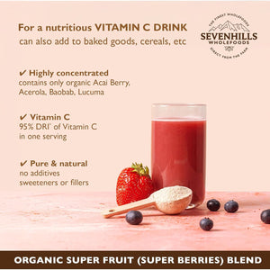 Sevenhills Wholefoods Organic Super Fruit Powder Blend - Superberries - with Acai, Baobab, Acerola and Lucuma, Supports Immunity& Skin Health, Reduce Fatigue, Natural Vitamin C,150G - No Sugar