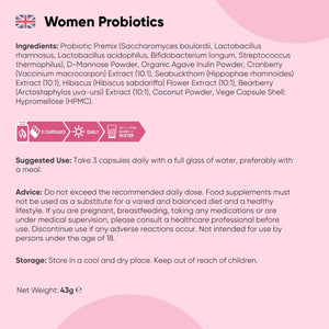 Women Probiotics Capsules - 30 Billion CFU - 90 Delayed Release Capsules - Added with D-Mannose, Cranberry, Hibiscus & Seabuckthorn Extracts - Vegan Intimate Probiotics for Women
