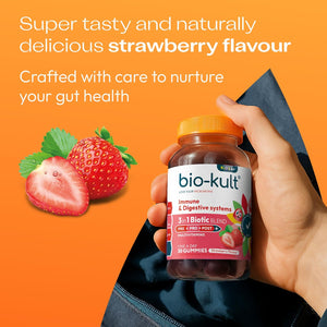Bio-Kult 3In1 Gut Health Gummies for Kids | 2B CFU + Multivitamins | Strawberry Flavour | Ages 4+ | 30 Probiotic Gummies