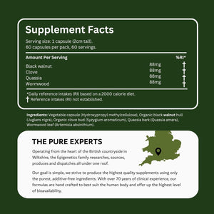 Wormwood Combination 360Mg | Black Walnut, Clove, Quassia, Wormwood Herb Supplement | 60 Vegan Capsules | Made in UK | 2 Month Supply, 1 Herbal Capsule Daily