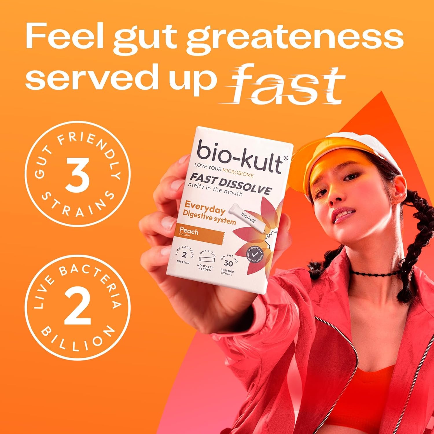Bio-Kult Everyday Fast Dissolves Powder for Gut Health | 3B CFU + Vitamins C & D | Daily Digestive Support | Peach Flavour | 30 Sachets
