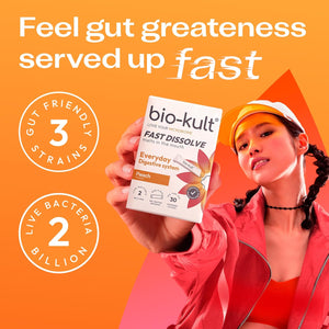 Bio-Kult Everyday Fast Dissolves Powder for Gut Health | 3B CFU + Vitamins C & D | Daily Digestive Support | Peach Flavour | 30 Sachets