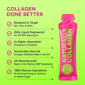 Naturally Collagen - 8000Mg of Premium Liquid Marine Collagen Supplement for Women & 180Mg Vitamin C for Healthier Skin, Hair & Nails - Clean & Natural - 15Ml Sachets - 14 Day Course - UK Made