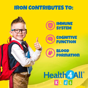 Health4All Kids Iron 60 Chewable Tablets 2 Months Supply, Vegan Sugar-Free Iron Supplement for Children 4+ Supports Learning, Growth & Immune System, Natural Orange Flavour, Made in UK (Not Gummies)