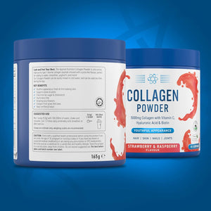 Applied Nutrition Collagen Powder - Strawberry & Raspberry Flavour - 5000Mg Hydrolysed Bovine Flavoured Collagen Peptides with Vitamin C, Hyaluronic Acid & Biotin (165G - 30 Servings)