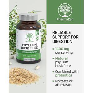 Psyllium Husks Capsules with Probiotics - High Fibre Supplement 1400Mg - Soluble Fiber Tablets High Strength - 60 Capsules - Pure Psyllium Husk & 6B Acidophilus Probiotic Complex for Digestive Support