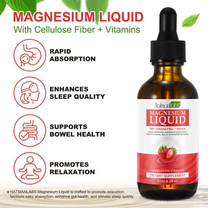 Magnesium Glycinate Liquid Drops-1000Mg Magnesium Liquid Supplement with Cellulose Fiber, Bromelain, Vitamin B6, C, D, Zinc, Magnesium Liquid Drops, Strawberry Flavor