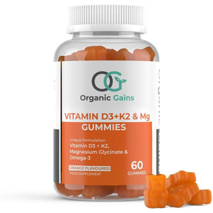 OG Vitamin D3 + K2, Magnesium Glycinate & Omega-3 Gummies | Vegan, Halal, Gluten-Free | Supports Strong Bones, Heart Health, Immune System, Joints & Better Sleep | Orange Flavor, 60 Gummies