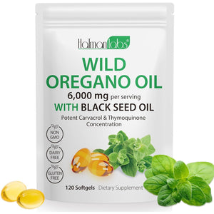 Oil of Oregano Softgels, 2 in 1 6000Mg Oil of Oregano with Black Seed 200Mg, Non-Gmo, Gluten Free, 120 Softgels, Herbal Supplement - Non-Gmo, Supports Immune & Digestive Health