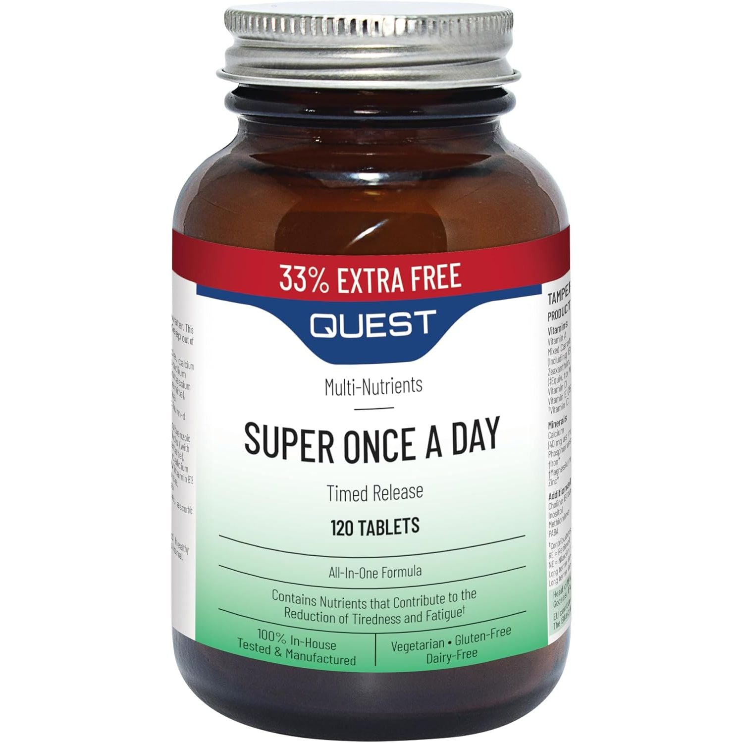 Quest Super Once a Day Multivitamin & Minerals Tablets. 17 Vitamins & 12 Minerals with Vitamin A, B, C, D, Iron & Zinc for Men & Women. for Optimal Health, Reduces Fatigue & Immunity (120 Tablets)