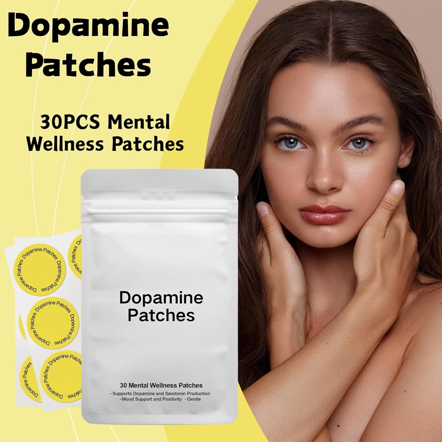 30PCS Dopamine Patches, Vegan Mental Wellness Patch to Boost Mood, Enhance Focus & Support Positivity, Long-Lasting Transdermal Patches, Plant-Based Formula