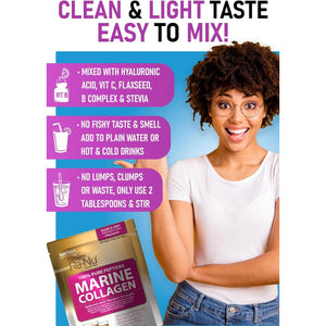 Premium Hydrolysed Marine Collagen Peptide Powder + VIT C, B Complex Hyaluronic Acid, & Stevia. Clean Light Taste/No Fishy Smell - Skinpep Collagen Re-Nu 300G - 30 Days Supply