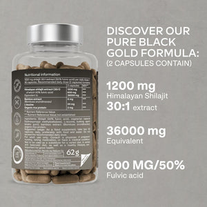 Pure Himalayan Shilajit - 36,000Mg - 30:1 Extract Ratio - 90 Pure Shilajit Capsules for Men- with 50% Fulvic Acid - More Convenient than Resin - Rich in Trace Minerals