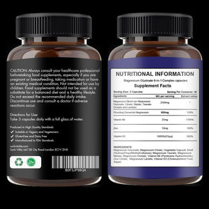 Magnesium Glycinate 6 in 1 Complex 2500 Mg | 500 Mg Elemental Magnesium | Citrate, Malate, Taurate, Orotate, Lactate | 120 Capsules with Added Zinc, Vitamin D3, B6 | Sleep, Fatigue & Tiredness