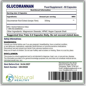 Glucomannan Capsules - High Fiber Supplement for Digestive Health & Weight Management for Man and Women - 60 Capsules - Suitable for Vegans