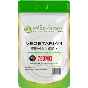 Herb-Ology Magnesium Glycinate Capsules | 120 Vegan Capsules | Magnesium Supplements | 750Mg per Capsule | Highly Bioavailable, Dairy Free & Manufactured in the UK