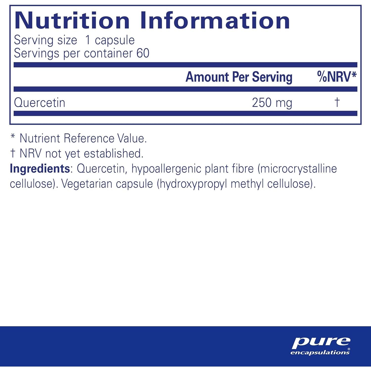 Pure Encapsulations Quercetin 250Mg - Natural Plant-Source Pure Quercetin Supplement - Promotes Immune Support, Cardiometabolic Health and Overall Cellular Health - 60 Vegetarian Capsules