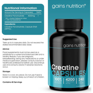 GN Creatine Capsules | 240 Creatine Monohydrate Capsules for Men & Women | High Strength 4200Mg Creatine-Monohydrate per Serving | Non-Gmo, Gluten & Filler Free