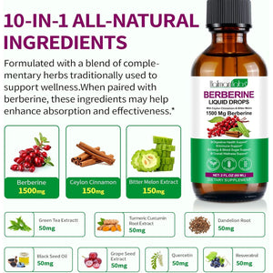 Berberine Liquid Drops,10:1 Extract Berberis Supplements Activates AMPK & Glp-1-Supports Reduces Body Burden in Women and Men,10X Strength Vegan Supplement for Immune & Digestive Support