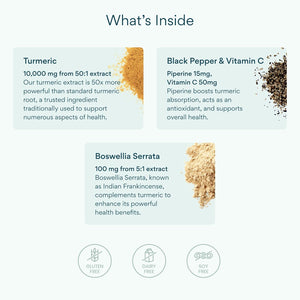 Bettervits Turmeric and Black Pepper Capsules with Boswellia Serrata - 10,000Mg Curcumin Supplement | Turmeric Tablets Complex for Joint Support with High Absorption Formula and Vitamin C - 60 Tablets