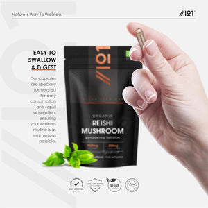 Organic Reishi Mushroom 7500Mg – 50% Polysaccharides High Strength Extract Reishi Mushroom Supplement – 90 Vegan Capsules (3 Months Supply) – by Alpha01