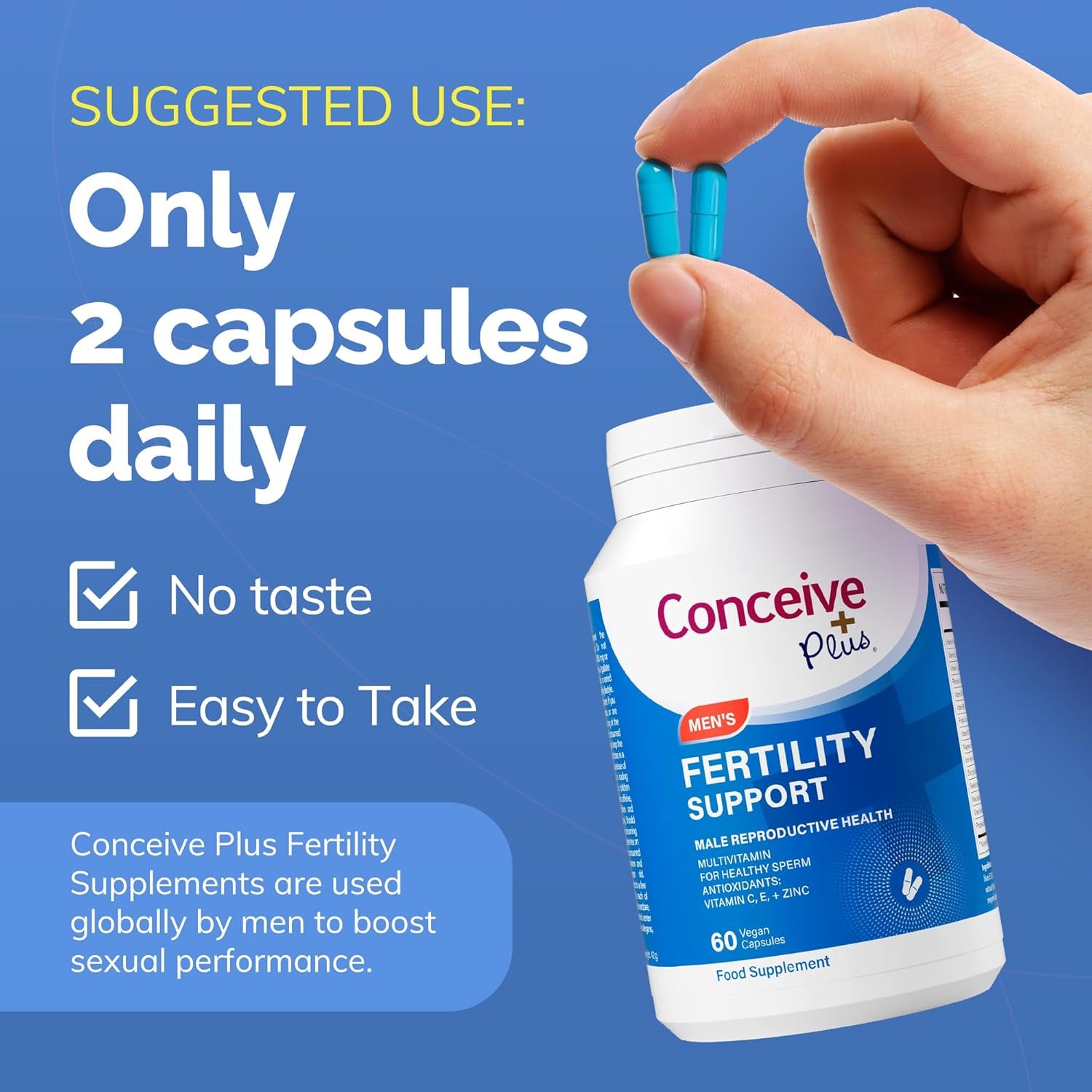 CONCEIVE plus Male Fertility Supplements - Boost Sperm Count, Motility & Libido - Maca Root, Folic Acid, L-Arginine, Zinc & Magnesium - Multivitamin for Men’S Health & Fertility Support, 60 Caps