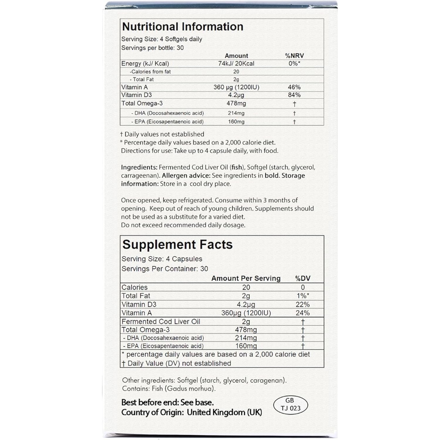 ARMORICA Fermented Cod Liver Oil | Cold-Processed & Naturally Enriched | Omega-3, Antioxidants, and Vitamins a & D | Made in the UK (Unflavoured) (120 Capsules)