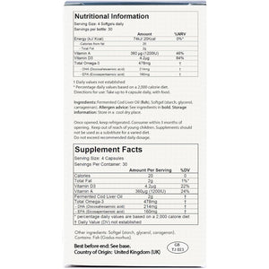 ARMORICA Fermented Cod Liver Oil | Cold-Processed & Naturally Enriched | Omega-3, Antioxidants, and Vitamins a & D | Made in the UK (Unflavoured) (120 Capsules)