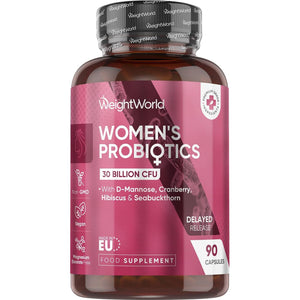 Women Probiotics Capsules - 30 Billion CFU - 90 Delayed Release Capsules - Added with D-Mannose, Cranberry, Hibiscus & Seabuckthorn Extracts - Vegan Intimate Probiotics for Women