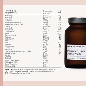 WILD NUTRITION Food-Grown® Pregnancy + New Mother Multi | Pregnancy Vitamins for Women with 400Μg Folic Acid | Prenatal Vitamins for Women to Support Fatigue | Pregnancy Nausea Relief | 90 Capsules