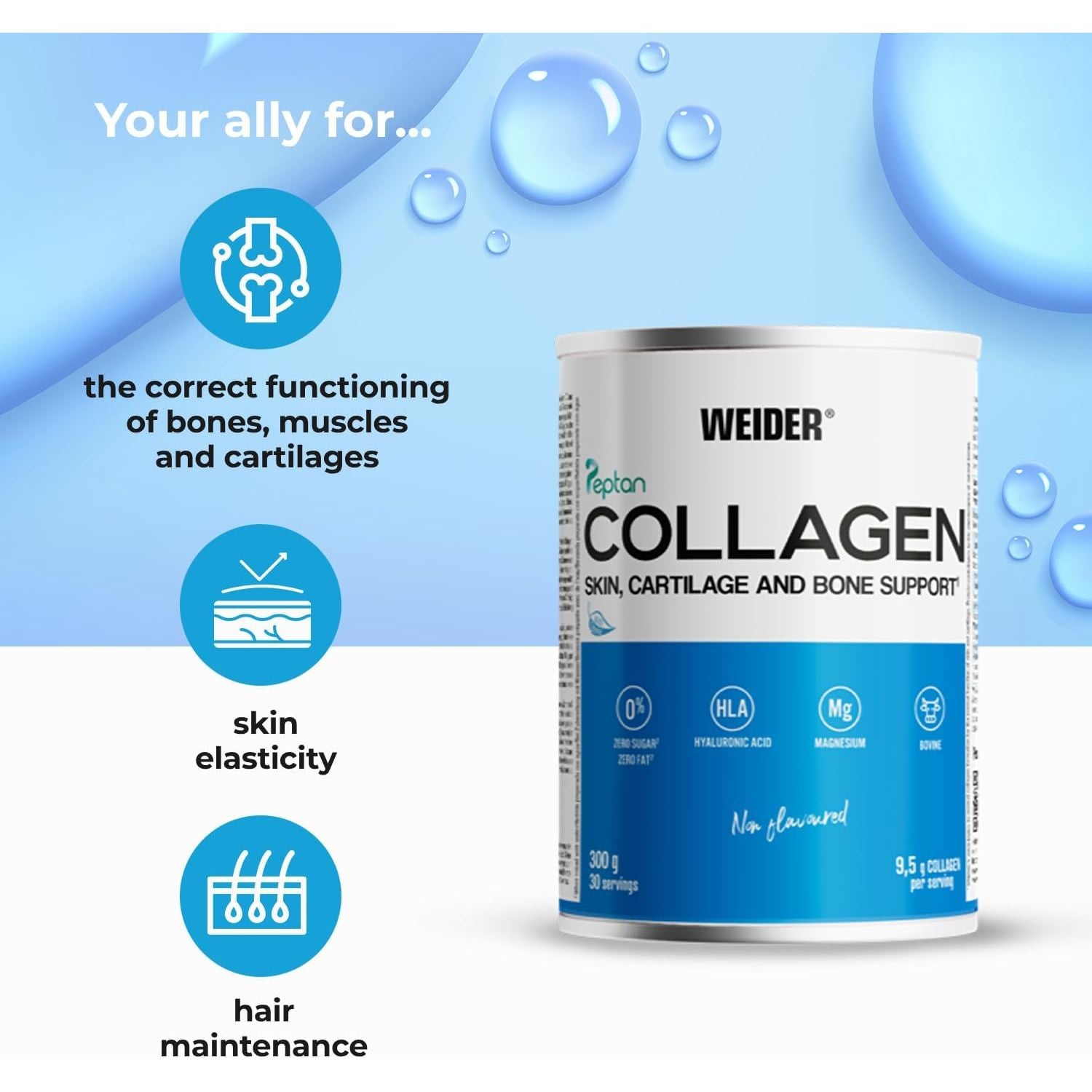 Weider Collagen. with Hyaluronic Acid, Magnesium and Vitamin C. 100% Peptan. Zero Fat. Sugar Zero. Keto.