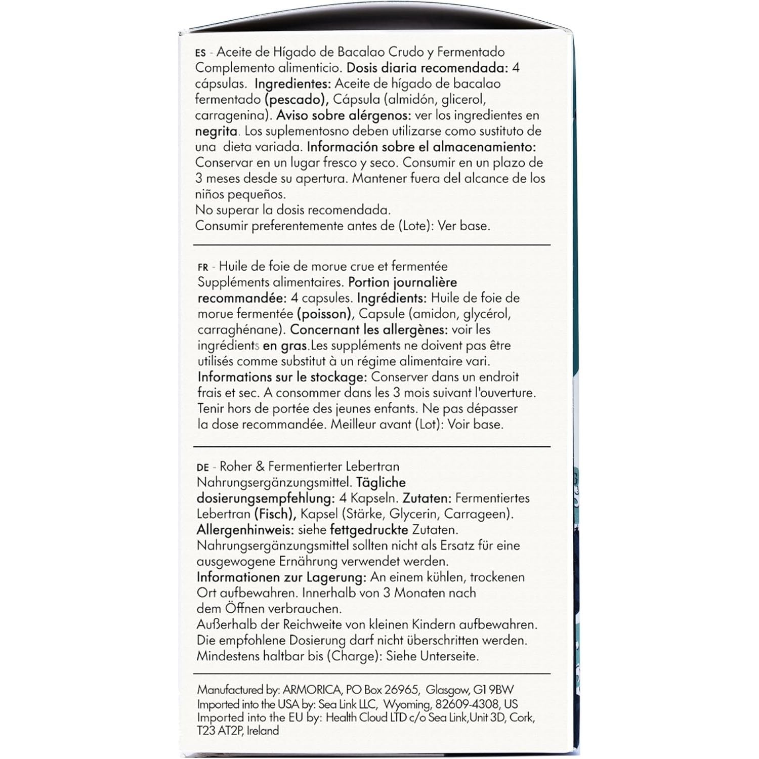 ARMORICA Fermented Cod Liver Oil | Cold-Processed & Naturally Enriched | Omega-3, Antioxidants, and Vitamins a & D | Made in the UK (Unflavoured) (120 Capsules)