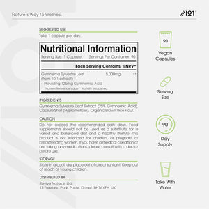 Gymnema Sylvestre Leaf 5000Mg – Standardised 125Mg Gymnemic Acid – 90 Vegan Capsules (3 Months Supply) – Resealable and Recyclable Pouch by Alpha01