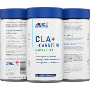 Applied Nutrition CLA + L-Carnitine & Green Tea - Fat Burner for Weight Loss, Energy & Metabolism Support (100 Capsules / 50 Servings)